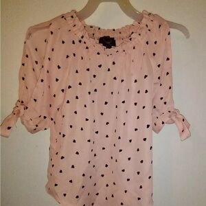 Hearts Monteau  Pink & Black Cold Shoulder Blouse SZ Small